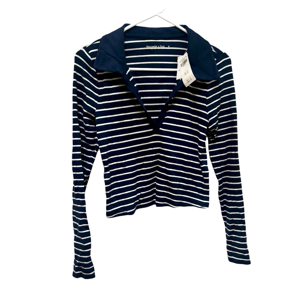 NWT ABERCROMBIE MEDIUM RIBBED CROPPED LONG SLEEVE POLO